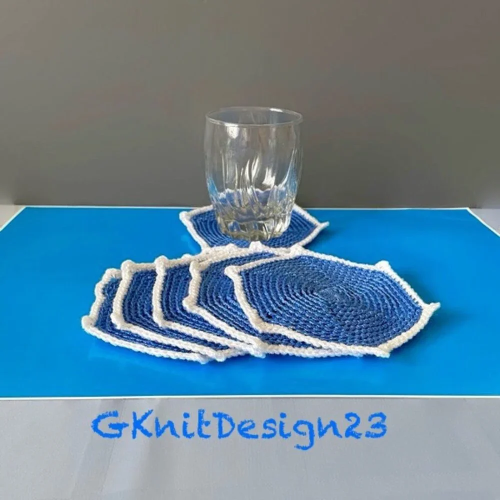 6 Crochet Coasters, Handmade Drink Coasters, Lightweight Drink Place Mats - Picture 1 of 5